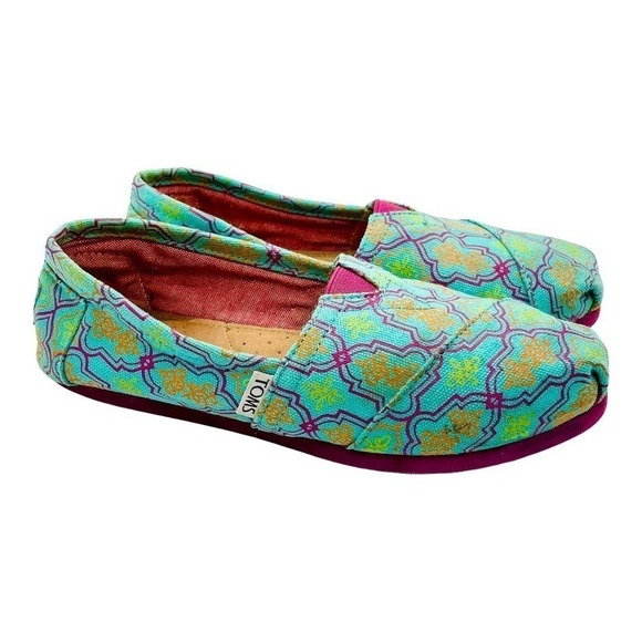 TOMS Women’s Sz 6 Aqua Moroccan Classic Alpargata Slip On Shoes - Picture 1 of 10